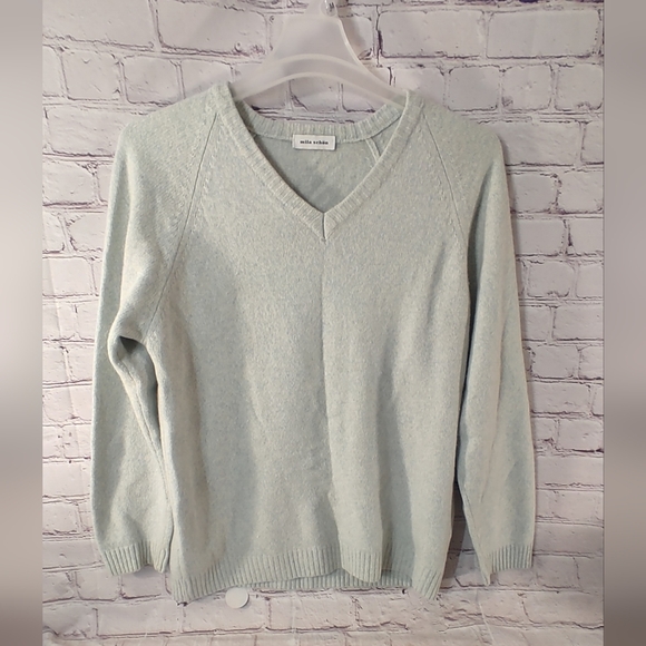 Mila Schon V Neck Cashmere Blend Vintage Light Green Sweater Large